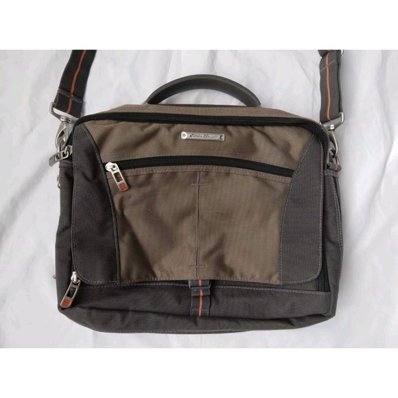 Eddie Bauer Laptop Messenger Bag Adjustable Shoulder Strap Zip Pockets Brown - Picture 2 of 11